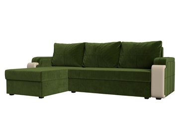 Угловой раскладной диван Николь лайт, Зеленый/Бежевый (микровельвет/экокожа) в Кургане