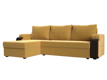 Угловой диван с оттоманкой Николь лайт, Желтый/Коричневый (микровельвет/экокожа) в Кургане