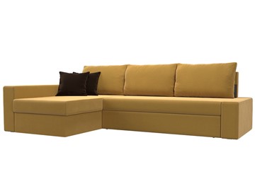 Угловой раскладной диван Версаль, Желтый/Коричневый (микровельвет) в Шадринске