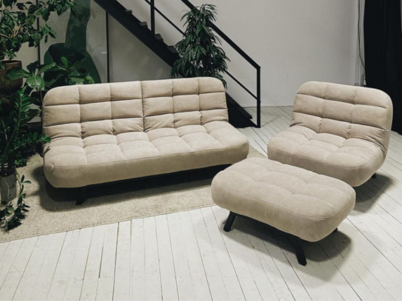 Комплект мебели Абри цвет бежевый диван + кресло +пуф пора металл в Шадринске - изображение