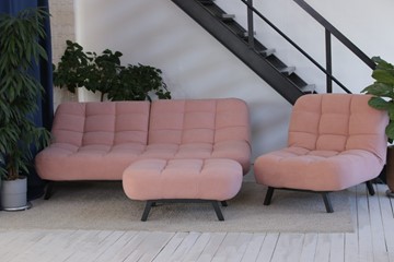 Комплект мебели Абри розовый кресло + диван + пуф опора металл в Шадринске