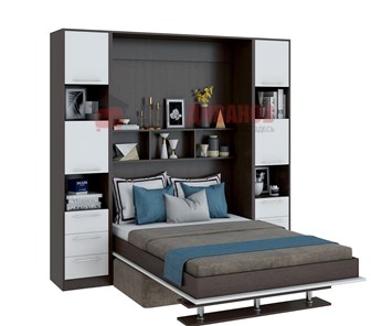 Кровать-шкаф с диваном Бела 1, с полкой ножкой, 1600х2000, венге/белый в Кургане