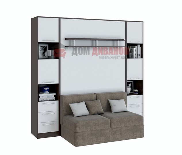 Кровать-шкаф с диваном Бела 1, с полкой ножкой, 1200х2000, венге/белый в Шадринске - изображение 1