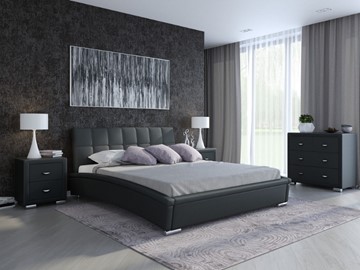 Двуспальная кровать Corso-1L 140x200, Экокожа (Черный) в Шадринске