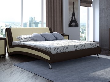 Спальная кровать Corso-2 160х200, Экокожа (Коричневый с кремовым) в Шадринске