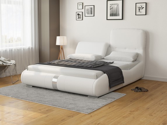 Кровать в спальню Лукка 160х200, Экокожа (Белый) в Кургане - изображение