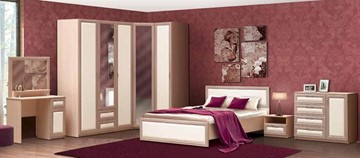 Модульная спальня Камелия, шимо светлый/белый кожзам в Кургане