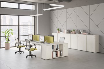 Комплект офисной мебели Комфорт КФ (белый премиум) на сером металокаркасе в Шадринске