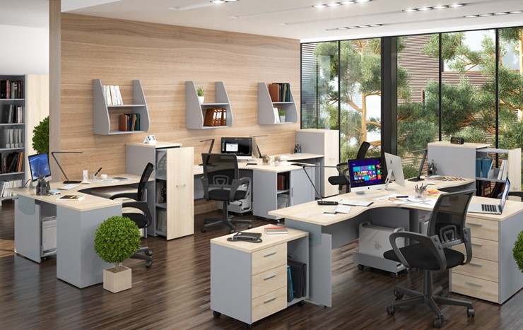 Комплект офисной мебели OFFIX-NEW для 4 сотрудников с двумя шкафами в Шадринске - изображение 1