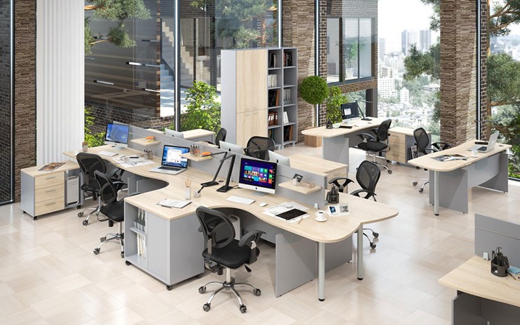 Комплект офисной мебели OFFIX-NEW для 4 сотрудников с двумя шкафами в Шадринске - изображение
