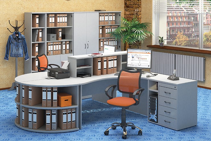 Комплект офисной мебели Moно-Люкс для 2 сотрудников с большим шкафом и тумбами в Шадринске - изображение