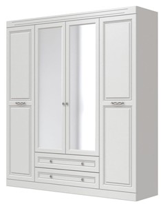Шкаф четырехдверный в спальню Олимп ШР-4 (Белый) 2 зеркала в Кургане - предосмотр