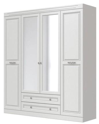 Шкаф четырехдверный в спальню Олимп ШР-4 (Белый) 2 зеркала в Кургане - изображение