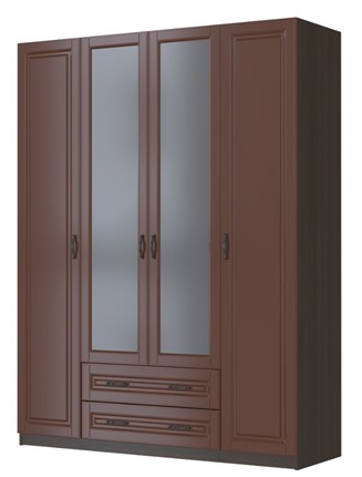 Шкаф четырехстворчатый в спальню Кантри, лак орех ШР-4, с 2мя зеркалами в Кургане - изображение