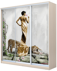 Шкаф 3-х створчатый 2400х2000х620, наполнение №1, Девушка с леопардом ХИТ 24-20-777-03 Дуб Млечный в Кургане
