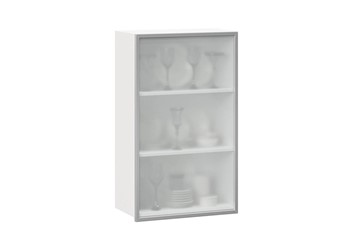 Кухонный высокий шкаф 600, Шервуд, со стеклом левый, ЛД 281.451.000.126, белый/серый в Кургане