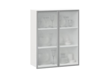 Кухонный высокий шкаф 800, Шервуд, со стеклом ЛД 281.461.000.129, белый/серый в Кургане