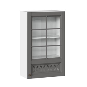 Шкаф на кухню Амели-3 600 высокий со стеклом ЛД 299.450.000.046, Белый/Оникс серый в Кургане