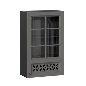 Шкаф кухонный Амели-3 600 высокий со стеклом ЛД 299.450.000.048, Черный/Оникс серый в Кургане