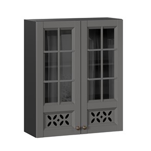 Кухонный шкаф Амели-3 800 высокий со стеклом ЛД 299.460.000.052, Черный/Оникс серый в Кургане