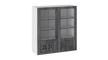 Навесной шкаф Прованс (Белый глянец/Санторини темный) cо стеклом В_96-90_2ДРДс в Кургане