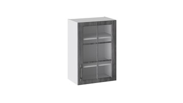 Кухонный навесной шкаф Прованс (Белый глянец/Санторини темный) со стеклом В_72-50_1ДРс в Кургане