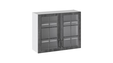 Навесной шкаф Прованс (Белый глянец/Санторини темный) со стеклом В_72-90_2ДРс в Кургане