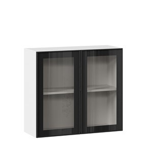 Настенный шкаф со стеклом 800 Индиго ЛД 298.360.000.023, Белый/Чёрный в Шадринске