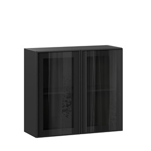 Шкаф настенный со стеклом 800 Индиго ЛД 298.360.000.149, Чёрный/Чёрный в Шадринске