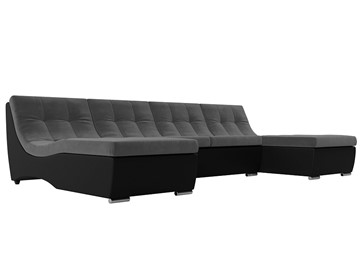 П-образный диван Монреаль, Серый\Черный (Велюр\Экокожа) в Кургане