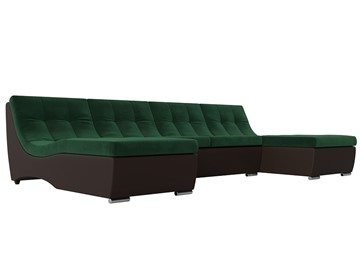 П-образный диван Монреаль, Зеленый\Коричневый (Велюр\Экокожа) в Кургане