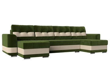 П-образный диван Честер, Зеленый/бежевый (вельвет/экокожа) в Кургане