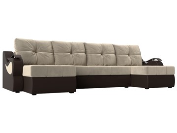 П-образный диван Меркурий П, Бежевый/коричневый (вельвет/экокожа) в Кургане