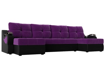 П-образный диван Меркурий П, Фиолетовый/черный (вельвет/экокожа) в Кургане