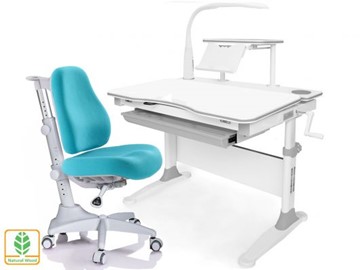 Растущая парта + стул Mealux EVO Evo-30 G (арт. Evo-30 G + Y-528 KBL)/(стол+полка+кресло+чехол+лампа)/белая столешница (дерево), цвет пластика серый в Кургане