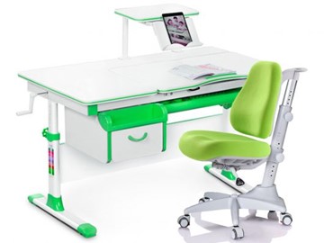 Комплект растущая парта + стул Mealux EVO Evo-40 Z (арт. Evo-40 Z + Y-528 KZ) / (стол+полка+кресло+чехол)/ белая столешница / цвет пластика зеленый в Кургане