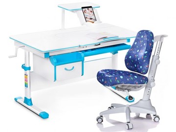 Комплект растущая парта + стул Mealux Mealux EVO Evo-40 BL (арт. Evo-40 BL + Y-528 F) / (стол+полка+кресло) / белая столешница / цвет пластика голубой в Кургане