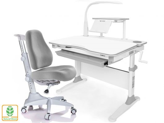 Растущая парта + стул Mealux EVO Evo-30 G (арт. Evo-30 G + Y-528 G) (дерево)/(стол+полка+кресло+чехол+лампа)/ белая столешница (дерево), цвет пластика серый в Кургане - изображение
