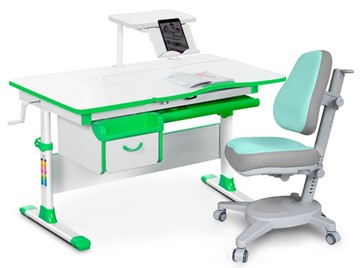 Комплект растущая парта + стул Mealux EVO Evo-40 Z (арт. Evo-40 Z + Y-110 TG) / (стол+полка+кресло) / белый, зеленый, серый в Шадринске