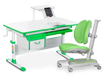 Комплект растущая парта + стул Mealux EVO Evo-40 Z (арт. Evo-40 Z + Y-115 KZ) / (стол+полка+кресло+чехол), белый, зеленый в Кургане