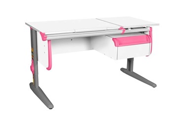 Детский стол-трансформер 1/75-40 (СУТ.25) + Tumba 1 Белый/серый/розовый в Кургане