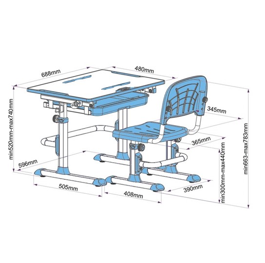 Стол растущий и стул Karo Blue в Шадринске - изображение 4